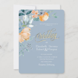Watercolor Flowers Dusty Blue Wedding Inbjudningar