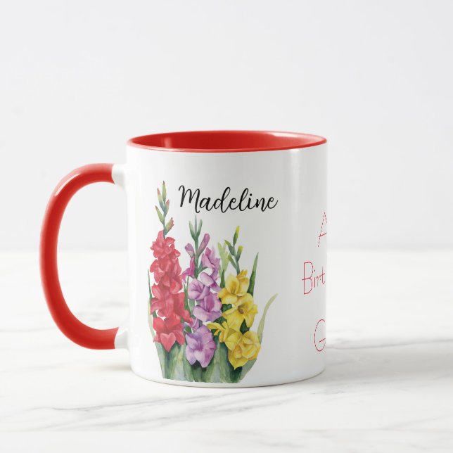Watercolor Flowers Gladiolus August Birtud Flower Mugg (Vänster)