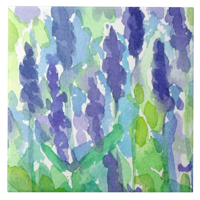Watercolor Flowers Lavender Garden Kakelplatta (Framsidan)
