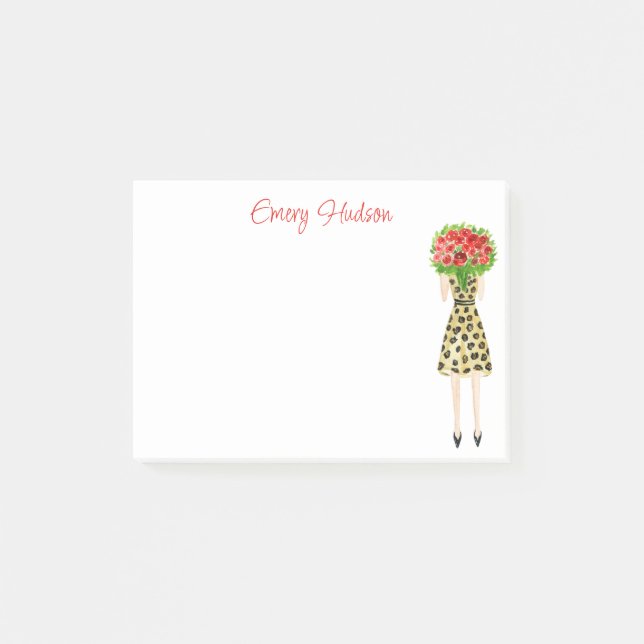 Watercolor Flowers Mode Girl Post-it Notes (Framsida)