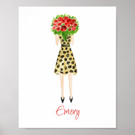 Watercolor Flowers Mode Girl Poster