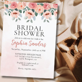 Watercolor Flowers Peach Color Boho Bridal Shower Inbjudningar