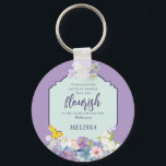 Watercolor Flowers Scripture Verse Personlig Nyckelring<br><div class="desc">Nyckelkedja för Personlig med vattenfärg Blommor Skripture Verse med en sprejbit av blommor från vår som brinner fram från vintagen finare. Söt pastellprodukter med dominerande lila och blått nyanser påminner om Springtime och Påsk. Psalm 92:13 talar om hur de planterade i Yahweh Gud kommer att blomstra. Gör en underbar anpassade...</div>