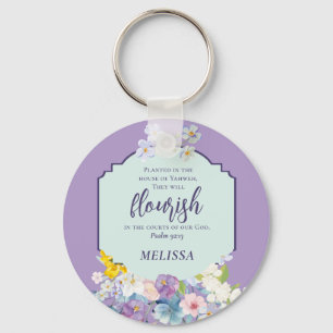 Watercolor Flowers Scripture Verse Personlig Nyckelring