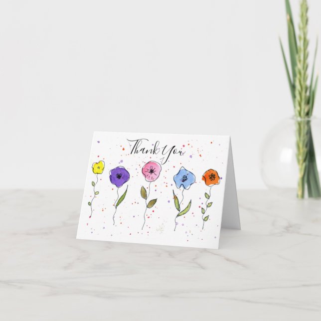 Watercolor Flowers Tack Kort (Framsida)
