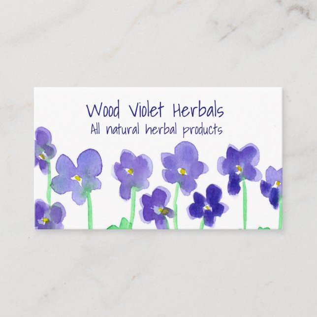 Watercolor Flowers, Wood Violets Visitkort (Framsida)