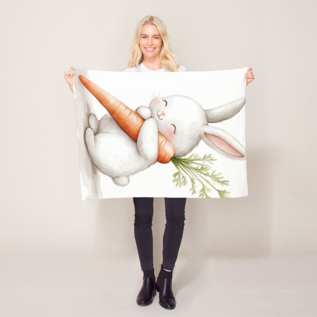 Watercolor Fluffy Bunny Carrot Kärlek Fleecefilt (På plats)