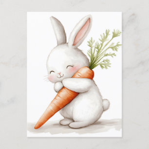 Watercolor Fluffy Bunny Carrot Kärlek Helg Vykort