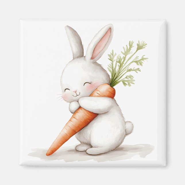 Watercolor Fluffy Bunny Carrot Kärlek Magnet (Framsidan)