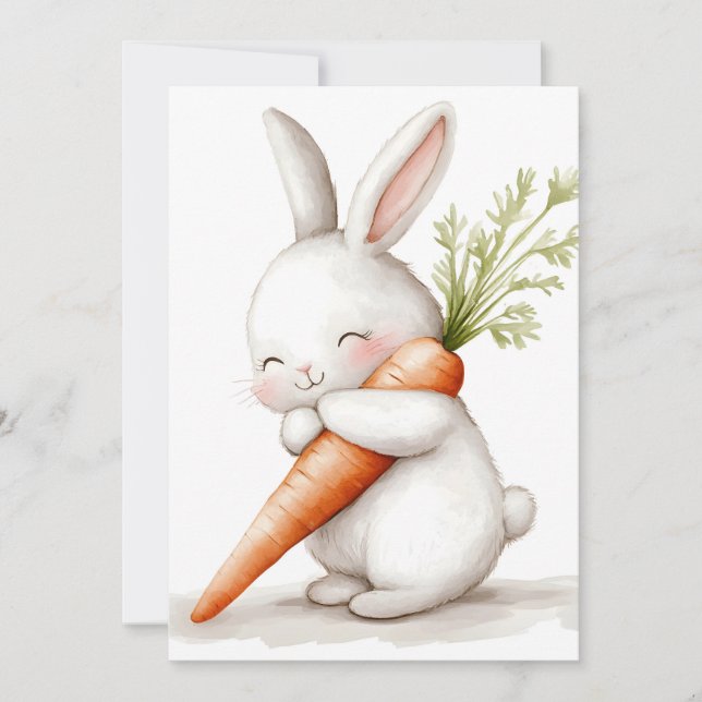 Watercolor Fluffy Bunny Carrot Kärlek Meddelande (Framsida)