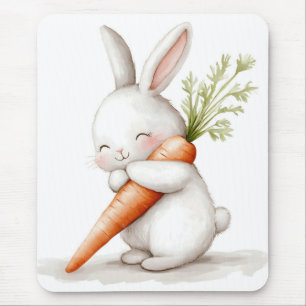 Watercolor Fluffy Bunny Carrot Kärlek Musmatta