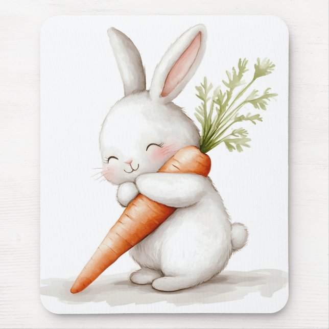 Watercolor Fluffy Bunny Carrot Kärlek Musmatta (Framsidan)