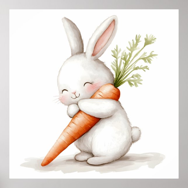 Watercolor Fluffy Bunny Carrot Kärlek Poster (Framsidan)