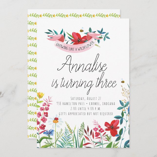 Watercolor Födelsedagsfest inbjudan (Fram/baksida)