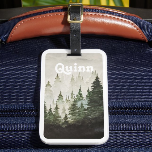 Watercolor Foggy Pine Trees  Bagagebricka (Framsida Insitu 2)