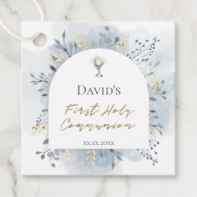 watercolor foliage First Communion Gåvor Etiketter (Framsida)