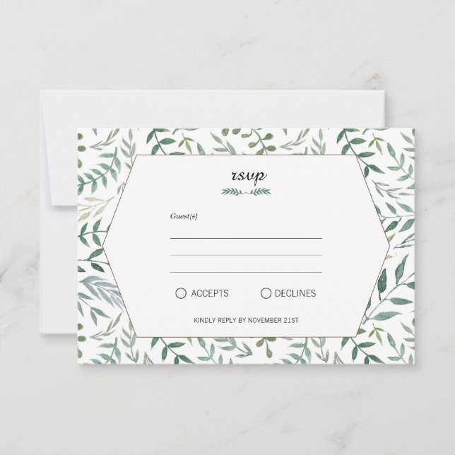 Watercolor Foliage Greenery Bröllop OSA Kort (Framsida)