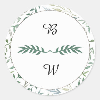Watercolor Foliage Greenery Bröllop Runt Klistermärke