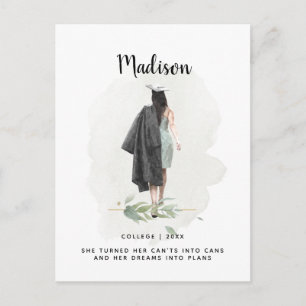 Watercolor Foliage Studenten Girl Girl Notice Vykort