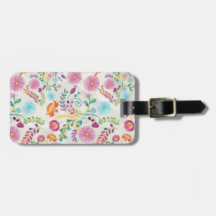Watercolor Folk Flowers - Anpassade Bagagebricka