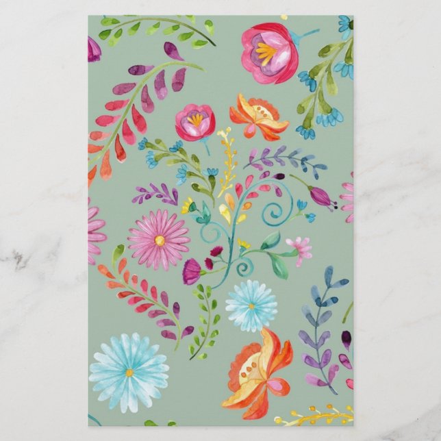 Watercolor Folk Flowers - Anpassade Brevpapper (Framsida)