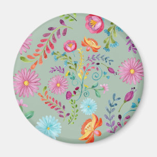 Watercolor Folk Flowers - Anpassade Magnet