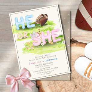 Watercolor Football Bow, han eller hon Gender Reve Inbjudningar