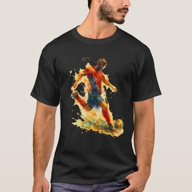 Watercolor Football Tee - Dynamic Soccer Art Shirt (Framsida)