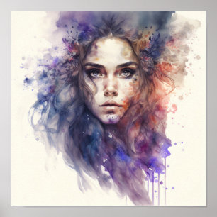 Watercolor för Abstrakt Ansikte Poster
