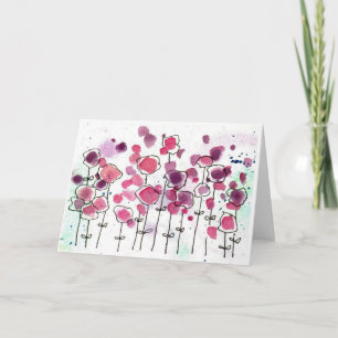 Watercolor för rosa Wildlfower Meadow Blank Note C Kort