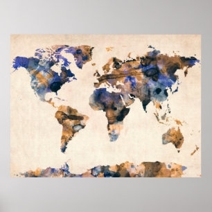 Watercolor för världskarta poster