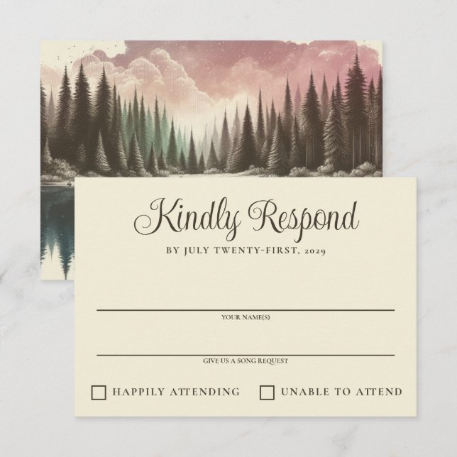 Watercolor Forest Bröllop OSA Kort (Fram/baksida)