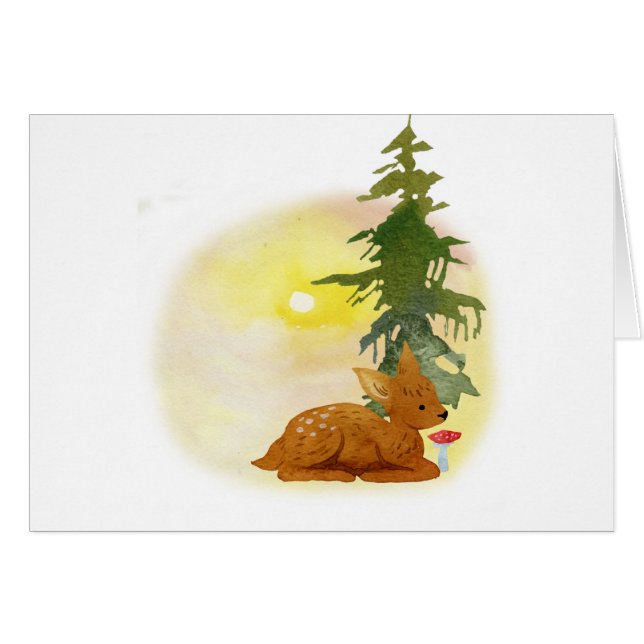 Watercolor Forest Fawn Hälsningskort (Framsidan Horizontal)