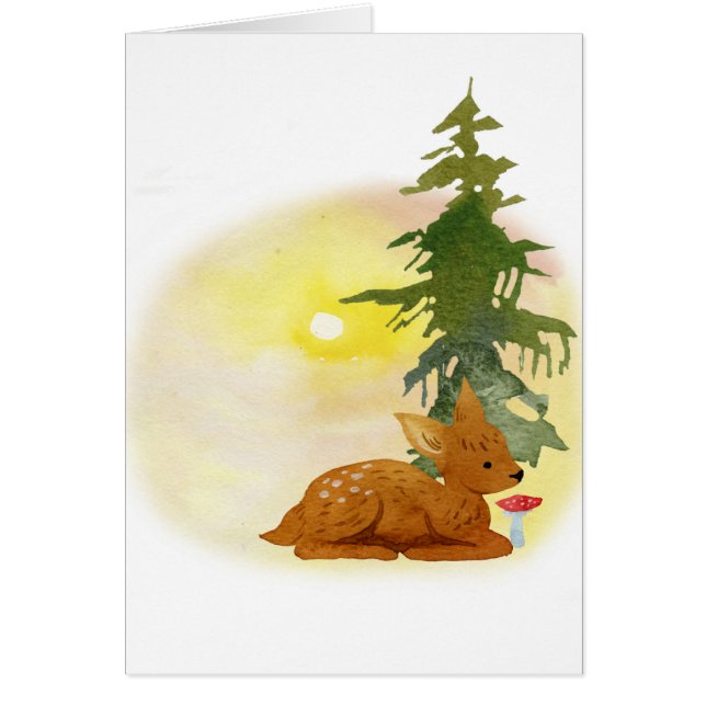 Watercolor Forest Fawn Hälsningskort (Framsidan)