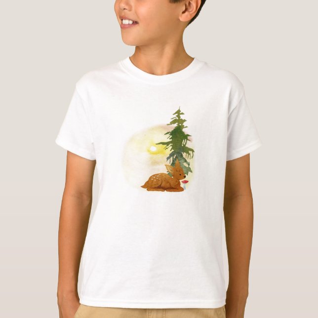 Watercolor Forest Fawn T Shirt (Framsida)