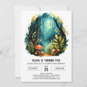 Watercolor Forest Kids Woodland Birthday Inbjudningar