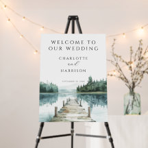 Watercolor Forest Mountain Lake Wedding Welcome
