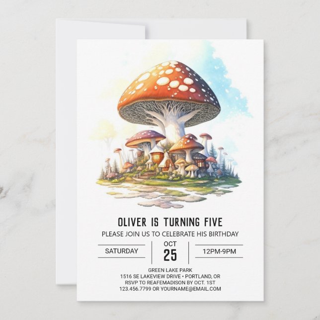 Watercolor Forest Mushroom Birthday Inbjudningar (Framsida)