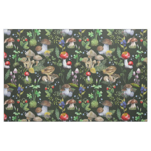 Watercolor Forest MushRumGreenery Berry Mönster Tyg