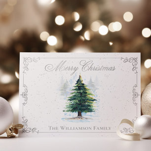 Watercolor Forest Träd med Grått Elegant Ram Helg Vykort