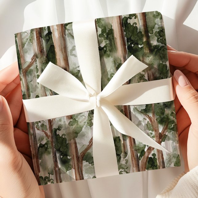 Watercolor Forest Träd Wrapping Papper Presentpapper (Skapare uppladdad)