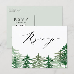 Watercolor Forest Woodland Bröllop QR Code OSA Vykort