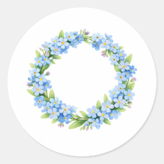 Watercolor Forget Me Not Flower Wreath  Runt Klistermärke