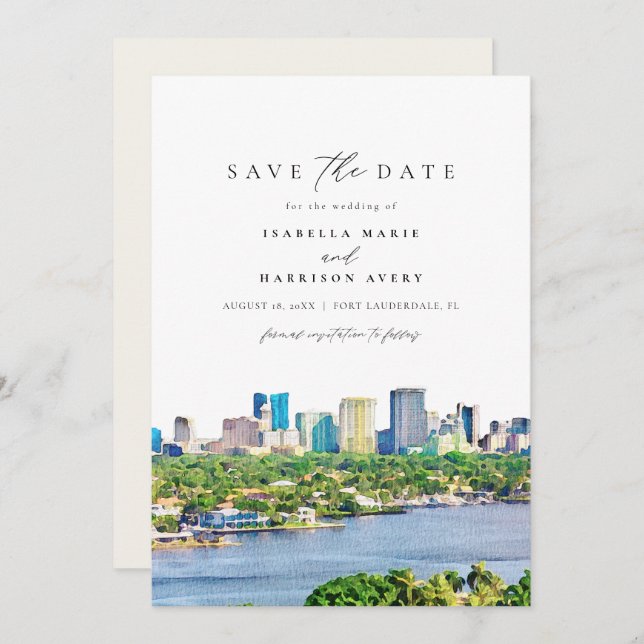 Watercolor Fort Lauderdale Florida Spara datumet Inbjudningar (Fram/baksida)