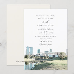 Watercolor Fort Worth Texas City Skyline Bröllop Inbjudningar