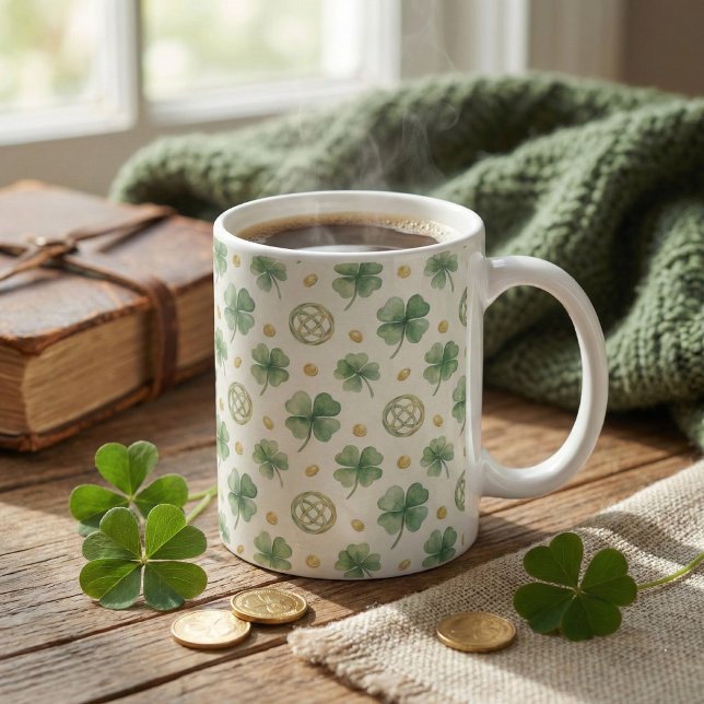Watercolor Four Leaf Clovers & Celtic Knots Kaffemugg (Skapare uppladdad)