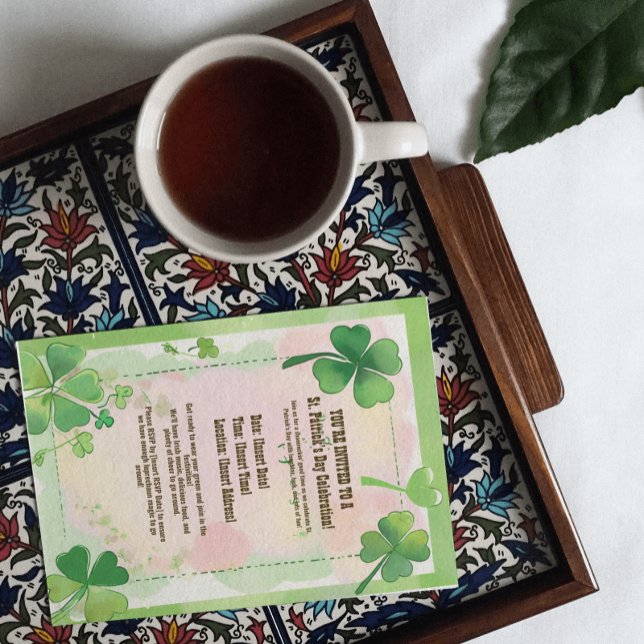 Watercolor Four Löv Clove Shamrock St. Patrick's Inbjudan (Watercolor Four Leaf Clove Shamrock St. Patrick's Invitation)