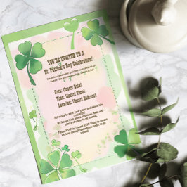 Watercolor Four Löv Clove Shamrock St. Patrick's Inbjudningar