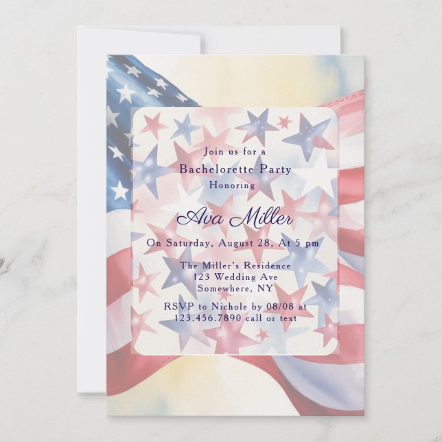 Watercolor Fourth Of July Bachelorette Party Inbjudningar (Framsida)