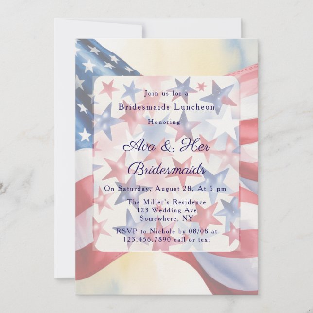 Watercolor Fourth Of July Bridesmaids Luncheon Inbjudningar (Framsida)